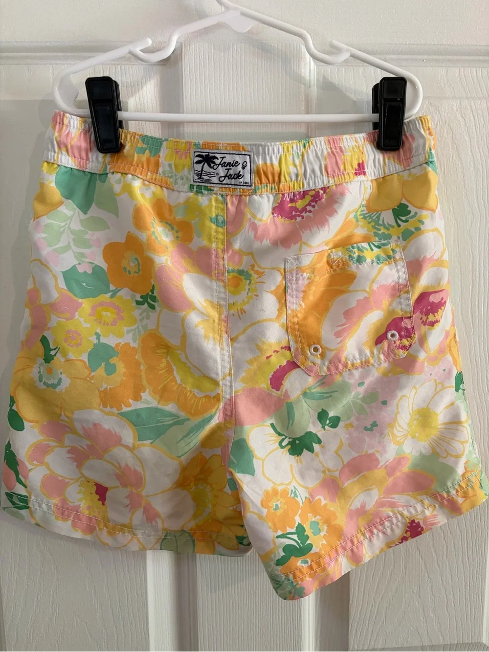 Janie and Jack Pastel Floral Swim Trunks - Yellow, Pink & Green - Size 8